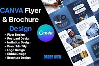 design canva flyers, postcard, birthday invitations, eddm, business promo cards