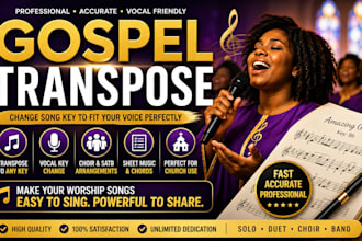 do gospel transpose service change song key choir and vocal key adjustment fast