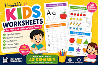 make kids worksheets for preschool, kindergarten and grade 1