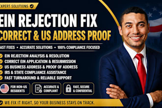 fix ein rejection, correct llc errors and provide US  business address proof