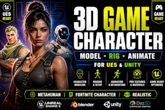 3d game character, 3d fortnite character, metahuman modeling for ue5, blender
