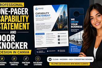 design professional canva one pager capability statement and door hanger flyer