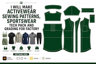 make activewear sewing patterns sportswear tech pack and grading for factory