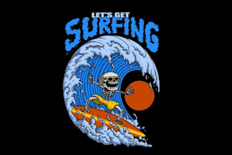 make vintage skeleton summer beach logo and vector t shirt design