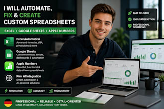 convert automate, fix custom excel spreadsheet, google sheets, apple number kimi