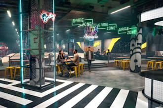 design 3d entertainment spaces, game rooms, home game room, game center