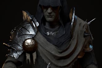 design dark medieval 3d knight, armor warrior assassins, unreal engine character