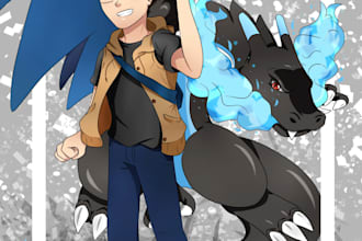 draw yourself with pokemon, digimon and fakemon
