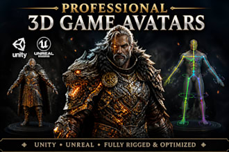 design and model 3d game avatar or character for unity and unreal