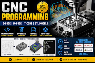 make cnc programs, g codes, m codes, t codes and stl models