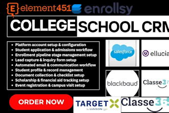 setup salesforce slate ellucian targetx element451 blackbaud enrollsy classe365