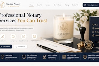 create notary website custom candle logo landing page usps form legal advisor