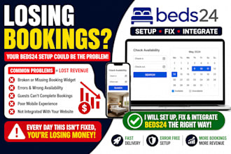 setup beds24, beds24 booking widget, fix beds24 issues, integrate with website