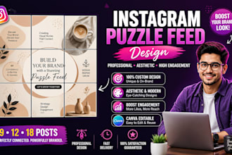 design aesthetic instagram puzzle feed, grid and canva templates