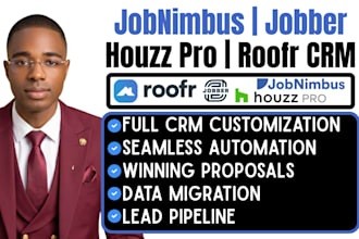 setup jobnimbus, roofr, houzz pro, jobber, and construction CRM automation
