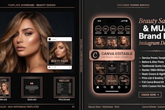 beauty salon, hairdresser makeup artist social media post, brand kit using canva