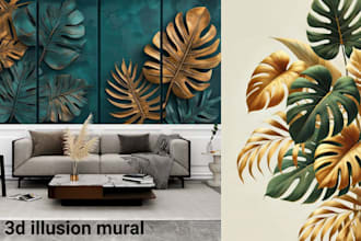 design realistic 3d illusion mural art, optical illusion  wall concept