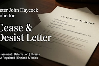 create a UK cease and desist harassment letter as a registered solicitor