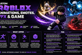 design custom roblox animations emotes vfx and game