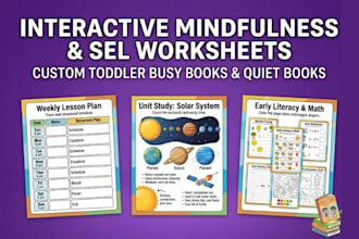 design interactive kids mindfulness, sel worksheets, and toddler busy books