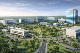 render conceptual siteplan,modern urban commercial space,building complex layout