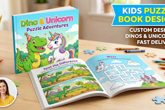 create a  dinosaur or unicorn  book for kids puzzle books