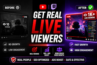 promote youtube or twitch live stream for real viewers with SEO and ads boost