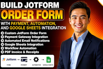build jotform order form with payment, automation, and google sheets integration
