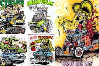 create rat fink style hot rod cartoon illustration retro monster vector art