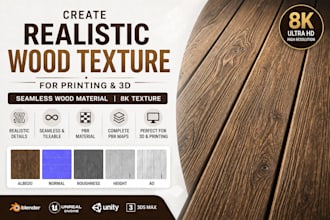 create realistic wood texture for printing, seamless wood material for 3d, 8k