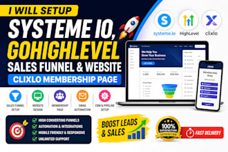 setup systeme io gohighlevel sales funnel website clixlo membership page