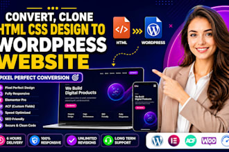convert HTML CSS design to wordpress website pixel perfect