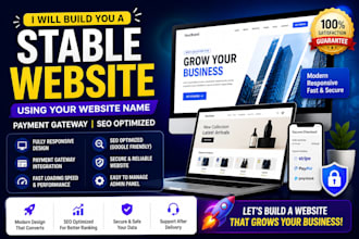 build you a stable website using your website name, payment gateway, website SEO