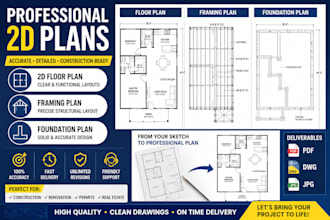design detailed 2d floor plan, framing plan, foundation plan professionally
