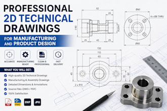 create professional 2d technical drawings for manufacturing and product design