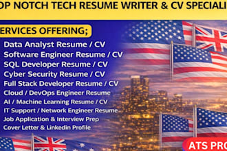 write tech resume for data analyst CV software engineer cybersecurity IT support