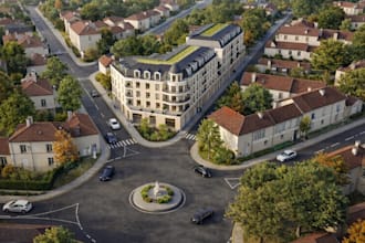 3d residential development,green rooftp terrace,aerial overview,site plan render