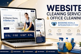 cleaning service website, office cleaning, booking koala, house cleaning website