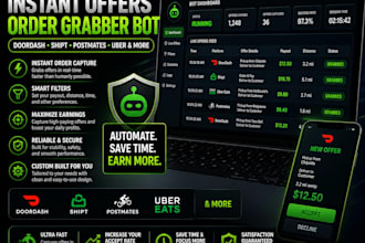 code instant offers bot, order grabber bot for doordash, shipt, postmates, uber