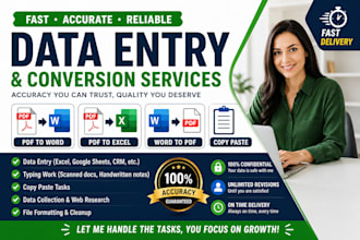 do data entry, typing, convert PDF to word, pdf convert excel, copy paste job