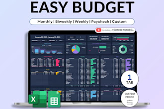 design automated excel budget spreadsheet, expence tracker, excel template, vba