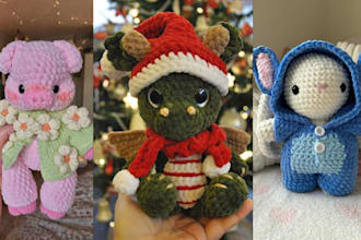 handmade plush toys dinosaur plushie christmas crochet pattern etsy kawaii doll