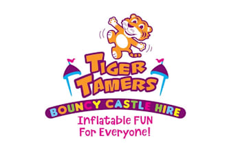 make tiger theme bouncy castle logo for a start up company