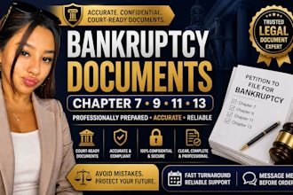 prepare chapter 7, 11, 13 and 9 bankruptcy documents