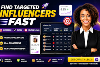 find targeted instagram, tiktok and youtube influencer lead and email list