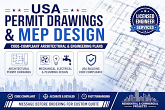 create professional permit drawings and mep design for USA code compliance plans
