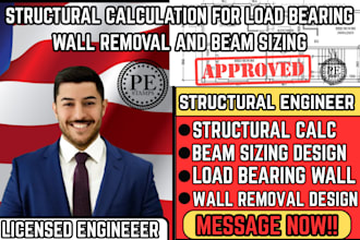 usa structural calculation for load bearing wall removal and beam sizing
