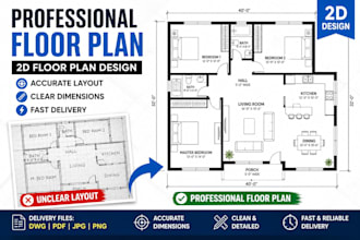 draw floor plan, house plan, 2d layout in autocad with dimensions