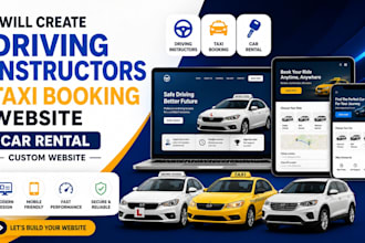 create driving instructors taxi booking website car rental custom logo