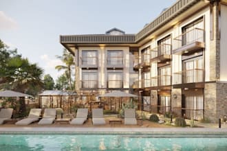 do 2d hotel layout, hotel interior, bedroom, office, bar, conference room